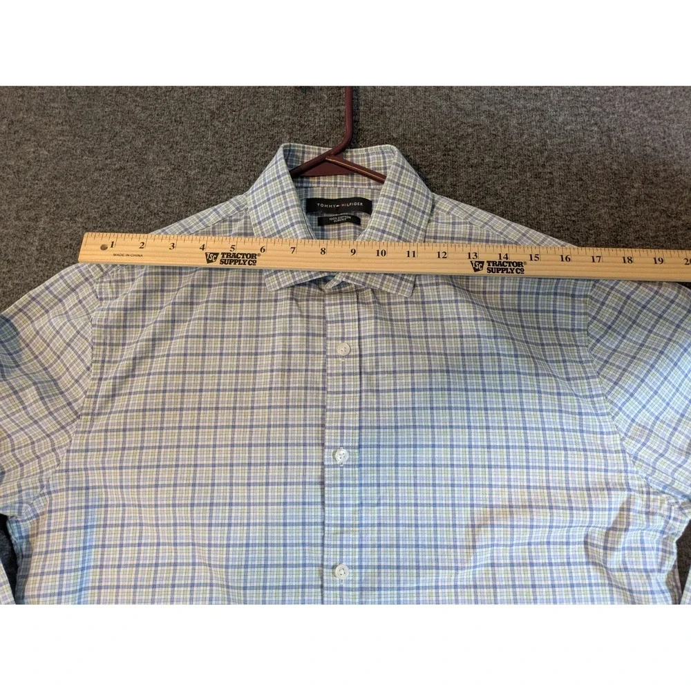 Tommy Hilfiger Shirt Men's Button‎ Up Sz L Blue Plaid Slim Fit Long Sleeve
